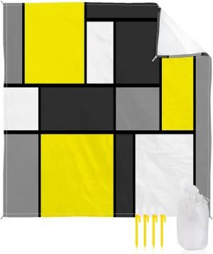 Beach Blanket Sandproof, Yellow Grey and White Pattern Waterproof Beach Mat Lightweight Quick Drying Picnic Blanket Beach Essentials for Travel Camping Hiking 108x84in