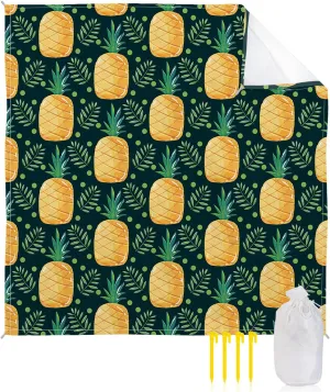 Beach Blanket Sandproof, Yellow Mature Pineapple Green Leaves Green Waterproof Beach Mat Lightweight Quick Drying Picnic Blanket Beach Essentials for Travel Camping Hiking 108x84in