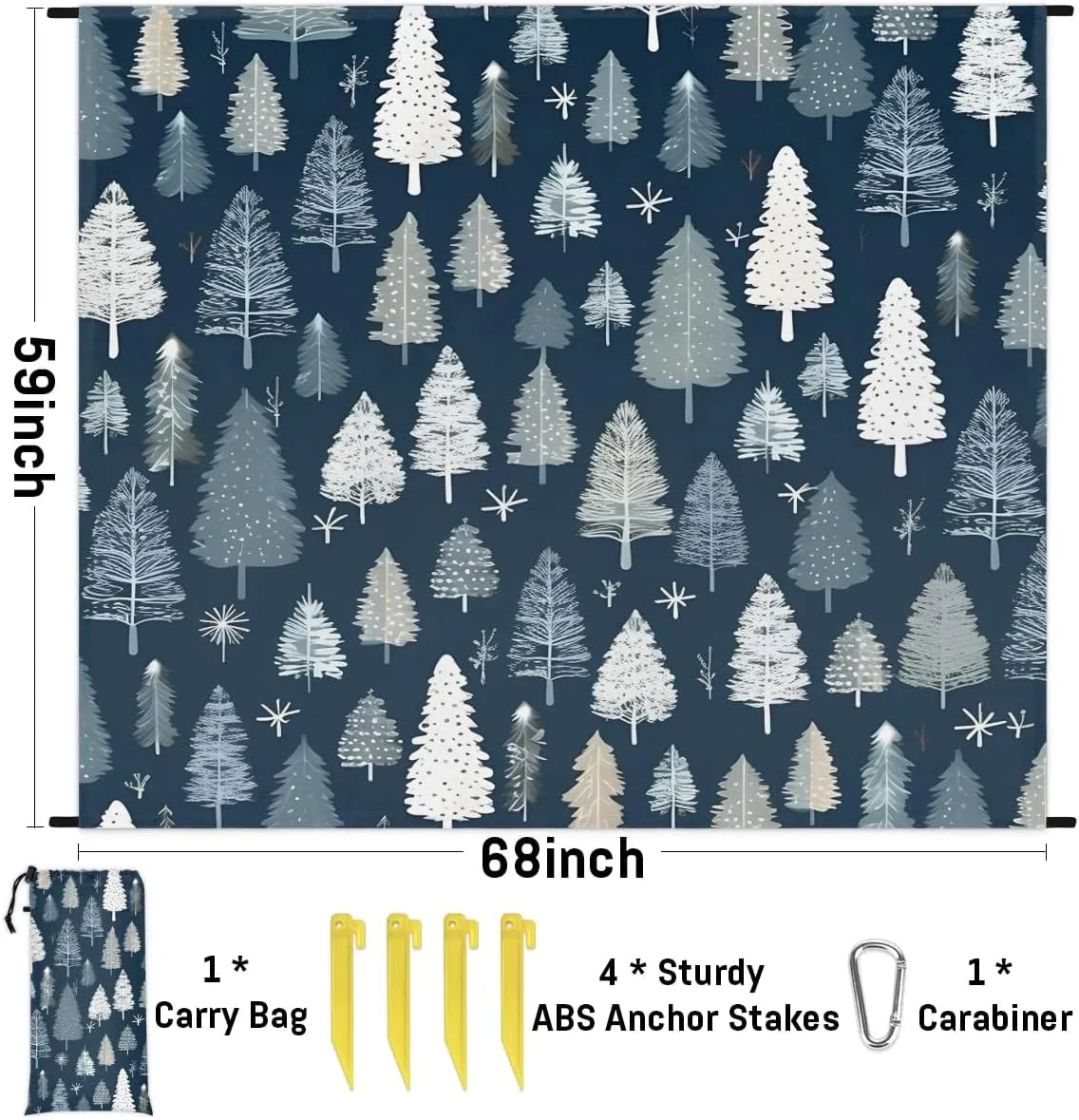 Beach Blanket, Tree Sandproof Beach Mat, Waterproof Quick Drying Sand Free Mat with 4 x Ground Spikes for Outdoor Travel Camping Hiking, Forests 68 x 59 in
