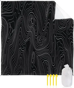 Beach Blanket Waterproof Sandproof 118”x108”, Abstract Black Mountain Range Stripes Oversized Beach Mat with 4 Corner Sand Pocket & 4 Stakes, Outdoor Picnic Mat for Camping Travel