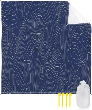 Beach Blanket Waterproof Sandproof 95”x80”, Abstract Style Purple Simple Line Mountain Range Oversized Beach Mat with 4 Corner Sand Pocket & 4 Stakes, Outdoor Picnic Mat for Camping Travel