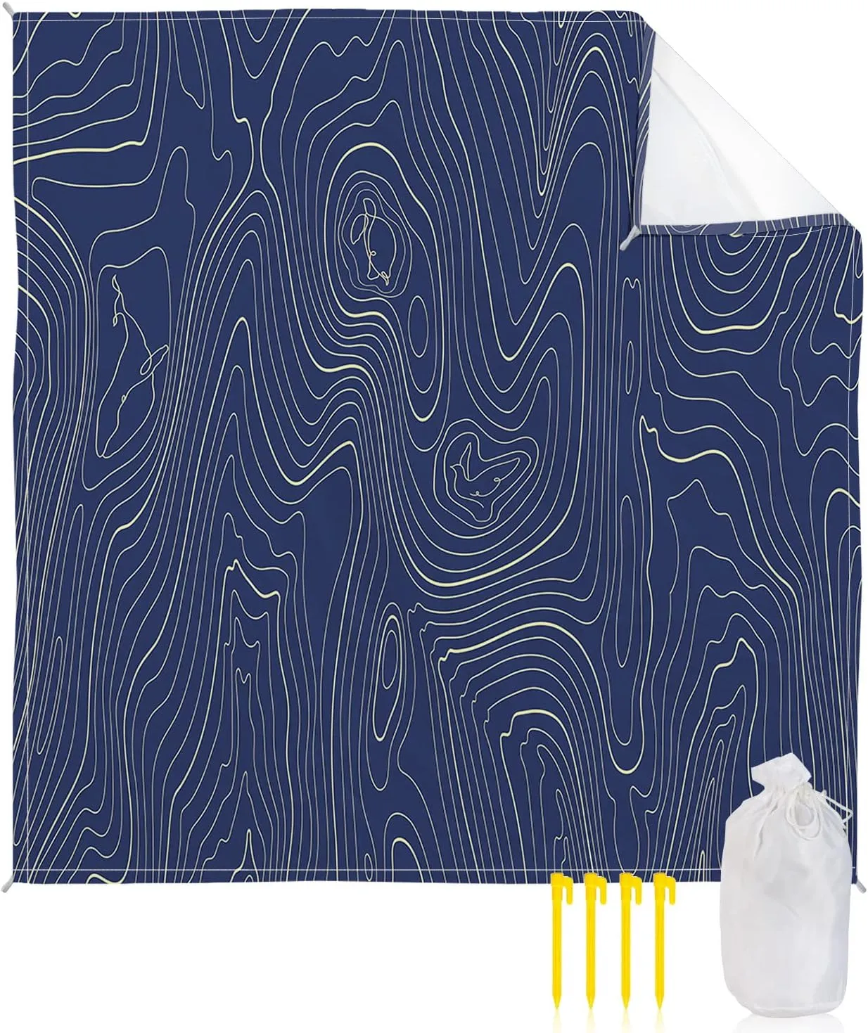 Beach Blanket Waterproof Sandproof 95”x80”, Abstract Style Purple Simple Line Mountain Range Oversized Beach Mat with 4 Corner Sand Pocket & 4 Stakes, Outdoor Picnic Mat for Camping Travel