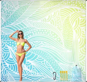 Beach Blanket Waterproof Sandproof Beach Mat for 1-8 Adults Quick Drying Durable Outdoor Picnic Mat for Beach Festival Travel Camping Hiking (Gradiant BL&GN-Ripple, 120"×108"(8 Person))