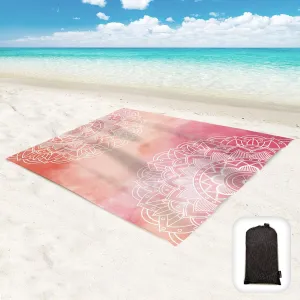 Beach Blanket Waterproof Sandproof Oversized 95”x 80”,Sand Free Beach Mat with Corner Pockets,Portable Mesh Bag for Beach Festival,Picnic,Travel and Outdoor Camping (OrangeRedMandala)