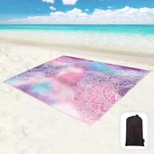 Beach Blanket Waterproof Sandproof Oversized 95”x 80”,Sand Free Beach Mat with Corner Pockets,Portable Mesh Bag (PinkMandala)