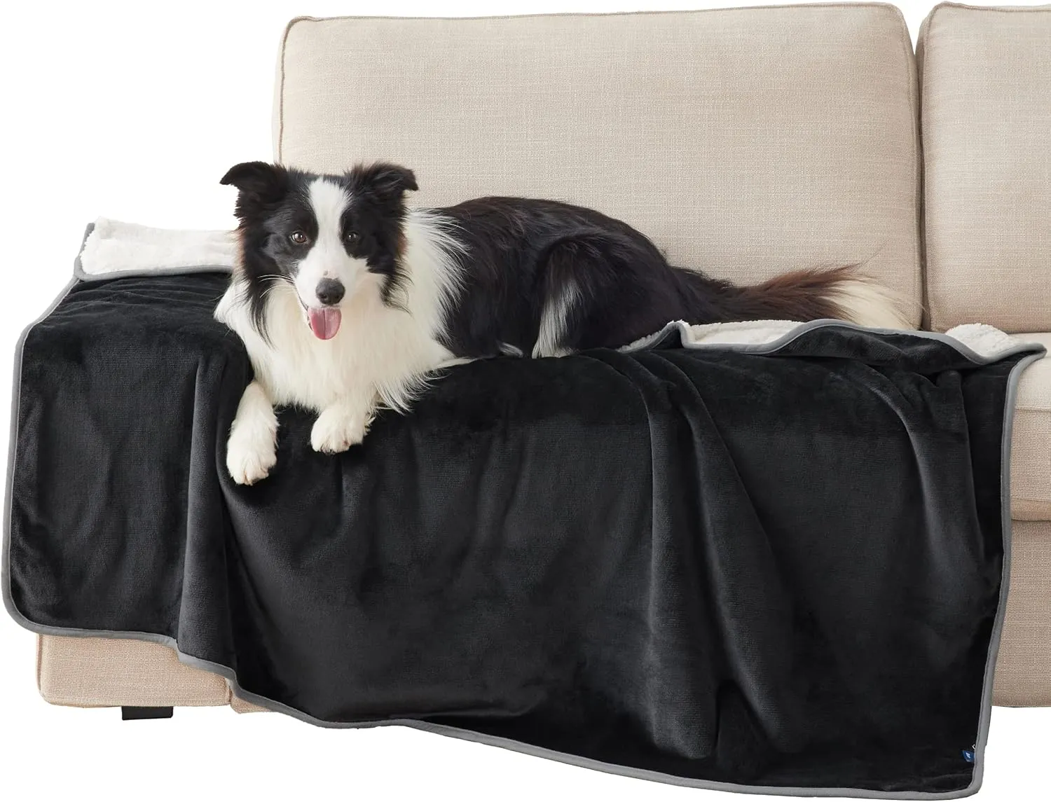 Bedsure Cat Blanket for Indoor Cats - Waterproof Calming Cat Blankets for Couch Bed Protection, Sherpa Fleece Pet Blanket, Soft Plush Reversible Throw Furniture Protector, 60"x50", Black