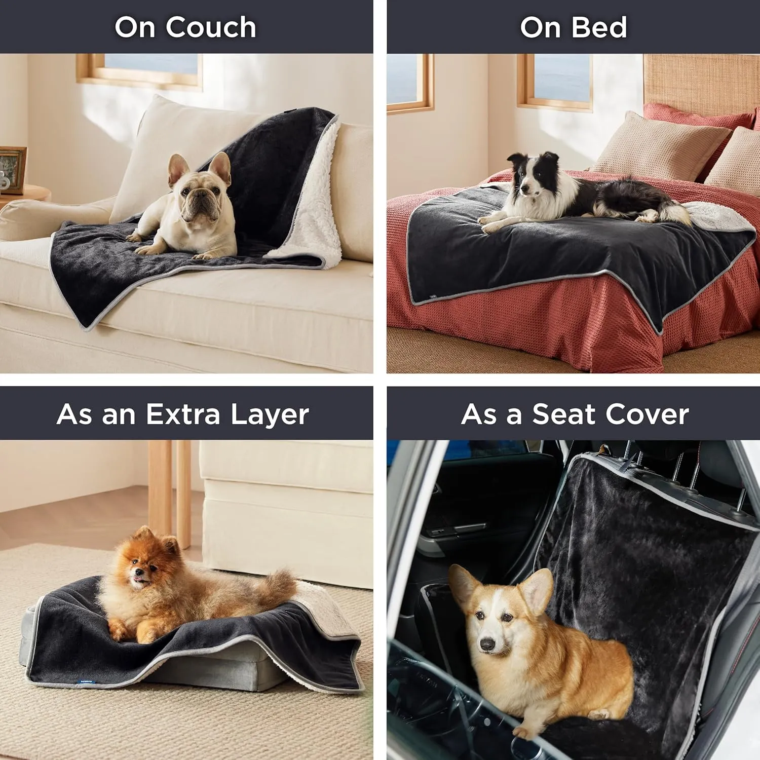 Bedsure Cat Blanket for Indoor Cats - Waterproof Calming Cat Blankets for Couch Bed Protection, Sherpa Fleece Pet Blanket, Soft Plush Reversible Throw Furniture Protector, 60"x50", Black