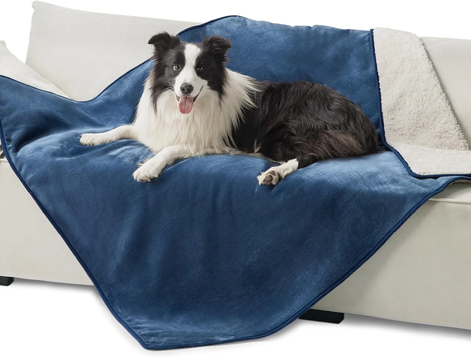 Bedsure Waterproof Dog Blankets for Extra Large Dogs - XL Cat Blanket Washable for Couch Protection, Sherpa Fleece Puppy Blanket, Soft Plush Reversible Throw Furniture Protector, 50"x60", Blue