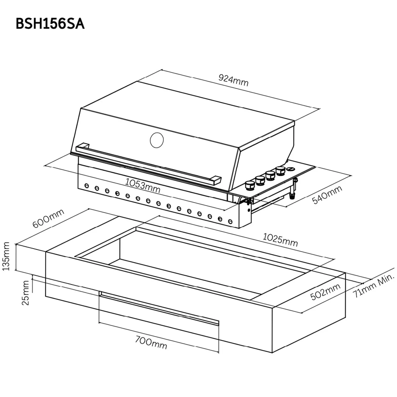 BeefEater BBQ - Proline (304 stainless steel) - 6 Burner Built In BBQ with Hood