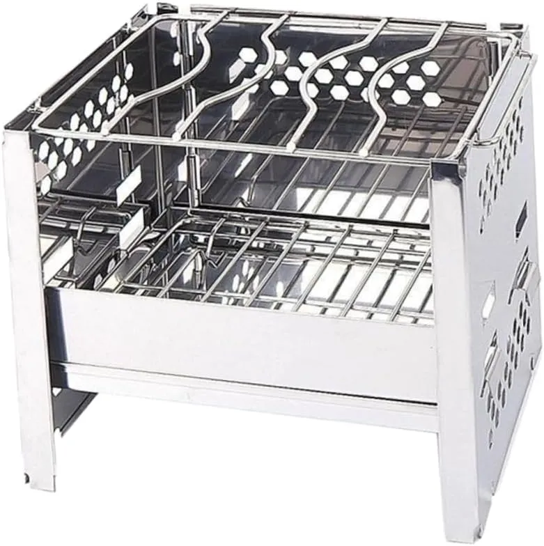BESPORTBLE Collapsible Grill Portable Camping Stove Stainless Steel Square Burner Outdoor Cooking Tool