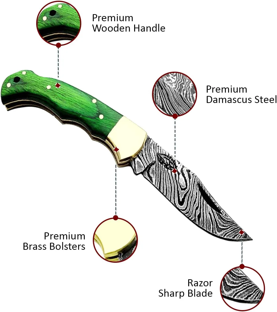 Best.Buy.Damascus1 Damascus pocket knife Green Wood knife Folding knife, Pocket Knife For Men, Pocket Knife 3Pcs Knife Set Come With knife sharpeners Premium Quality gifts for men
