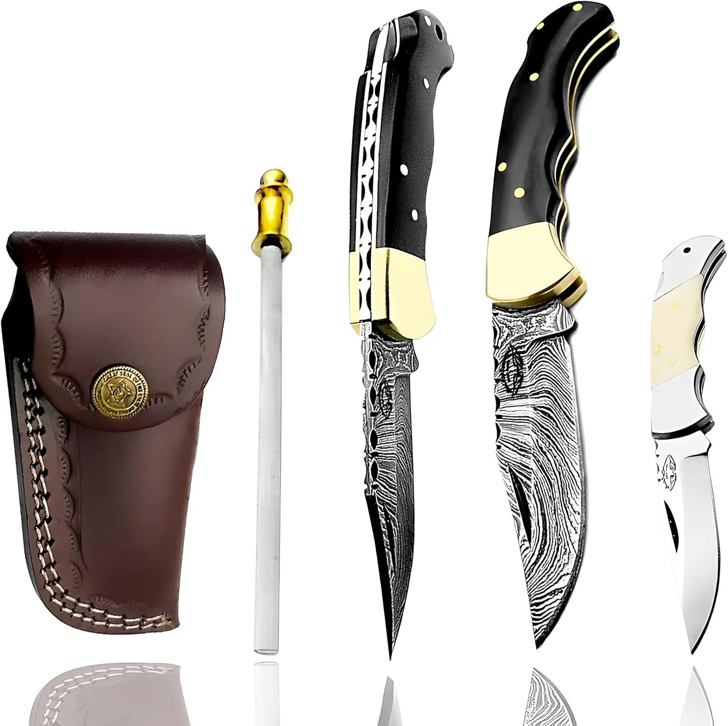 Best.Buy.Damascus1 Ultimate Folding Knife Black Buffalo Horn Pocket Knife Compact, Damascus Knife - Ideal knife for Outdoor, Survival, Hunting, Camping Knives & Everyday Use Knife Set