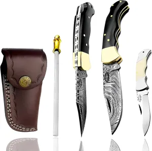 Best.Buy.Damascus1 Ultimate Folding Knife Black Buffalo Horn Pocket Knife Compact, Damascus Knife - Ideal knife for Outdoor, Survival, Hunting, Camping Knives & Everyday Use Knife Set