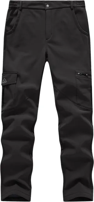 BGOWATU Women's Winter Hiking Pants Fleece Lined Waterproof Windproof Snow Insulated Pants with 6 Pockets Black XXL