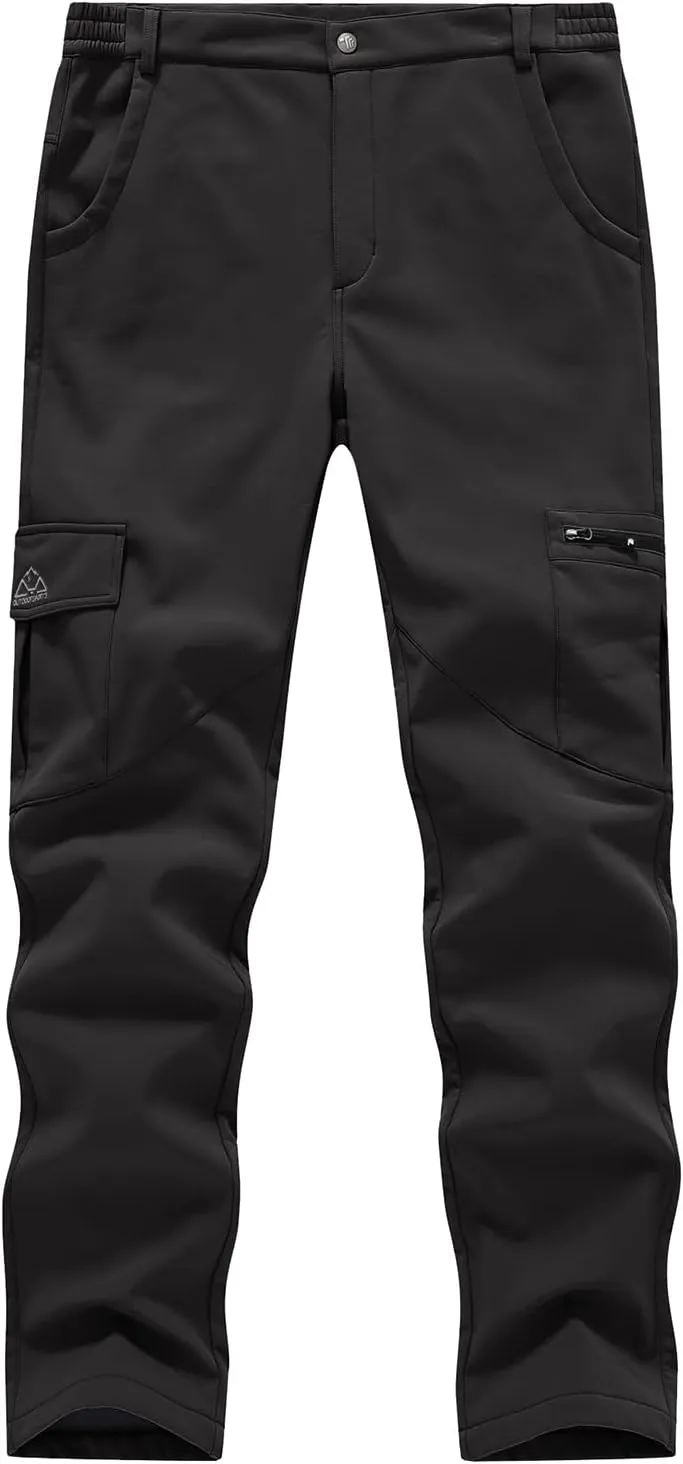 BGOWATU Women's Winter Hiking Pants Fleece Lined Waterproof Windproof Snow Insulated Pants with 6 Pockets Black XXL