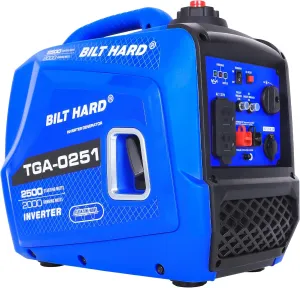 BILT HARD Generator 2500 Watt, Quiet Inverter Generator Portable 80cc 4 Stroke Engine, 120V AC Duplex Receptacle and 12V DC Output, Outdoor Generators for Home Backup Use