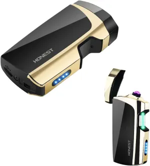 Black Electric Plasma Lighter - Windproof Dual Arc, Infrared Sensor, Rechargeable USB, LED Battery Indicator
