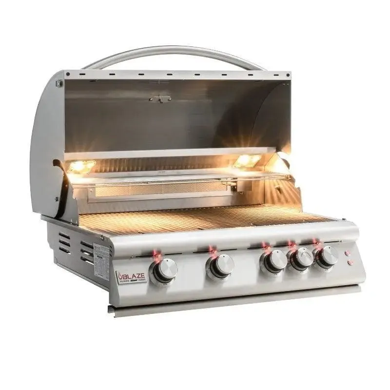 Blaze Grills Marine Grade Premium LTE 32” 4-Burner Gas BBQ Grill with Rear Burner and Built-In Lights