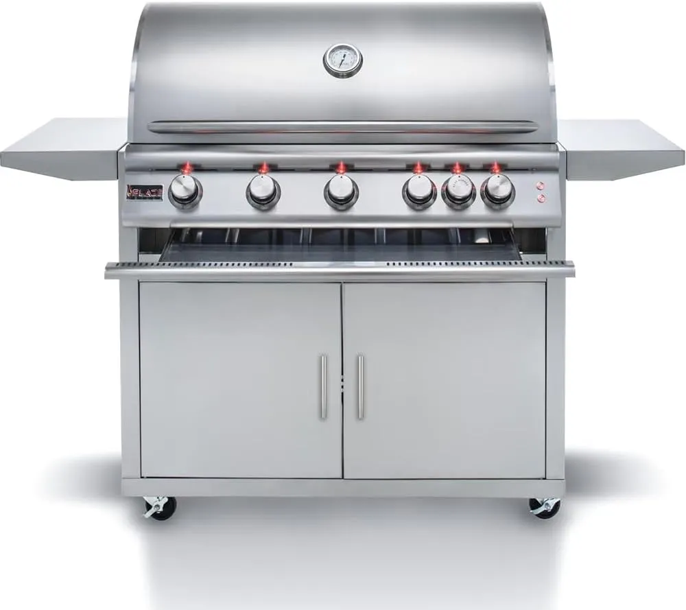 Blaze Outdoor Grill | Freestanding 40-inch Stainless Steel Propane Gas BBQ Grill | 5 Burner | Premium Outdoor Kitchen Grilling | Rear Infrared Burner & Grill Lights