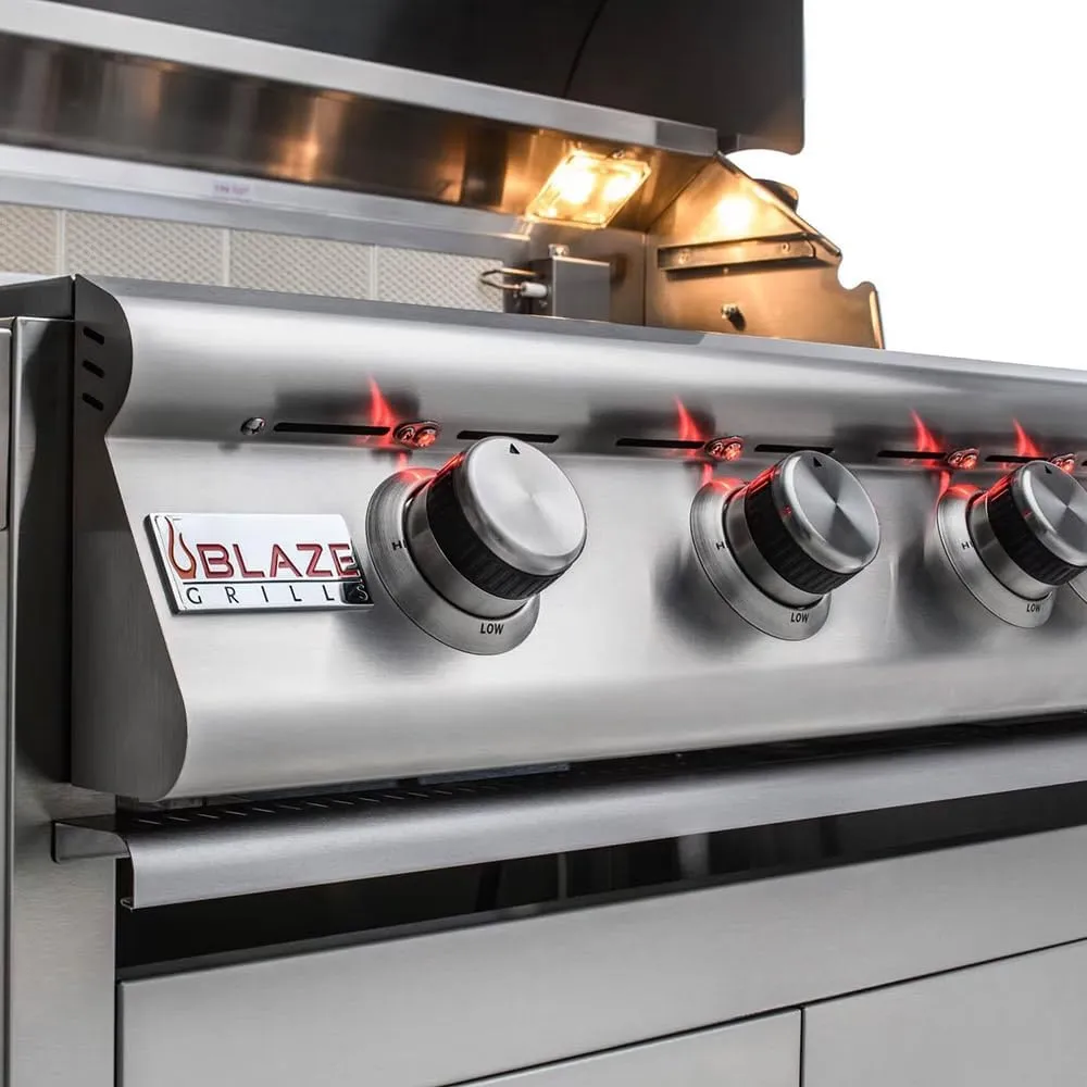 Blaze Outdoor Grill | Freestanding 40-inch Stainless Steel Propane Gas BBQ Grill | 5 Burner | Premium Outdoor Kitchen Grilling | Rear Infrared Burner & Grill Lights