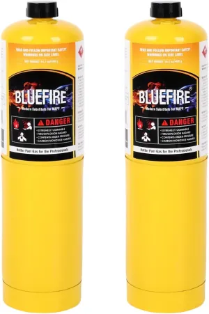 BLUEFIRE 14.1 oz Modern MAPP Gas Cylinder 99.9% High Purity Propylene Equal to MAP-PRO Hotter than Small Propane Tank Torch Fuel for Welding Brazing Soldering on Propane Torch (Pack of 2)