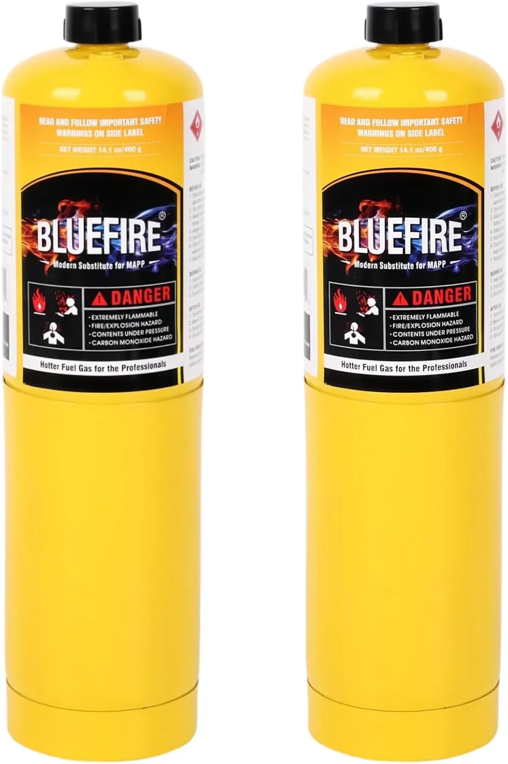 BLUEFIRE 14.1 oz Modern MAPP Gas Cylinder 99.9% High Purity Propylene Equal to MAP-PRO Hotter than Small Propane Tank Torch Fuel for Welding Brazing Soldering on Propane Torch (Pack of 2)