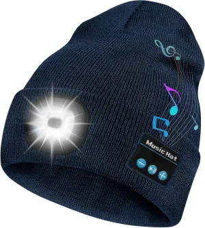 Bosttor Bluetooth Beanie Hat with Light, Headlamp Cap with Headphones and Built-in Speaker Mic, Gifts for Men Women Teen