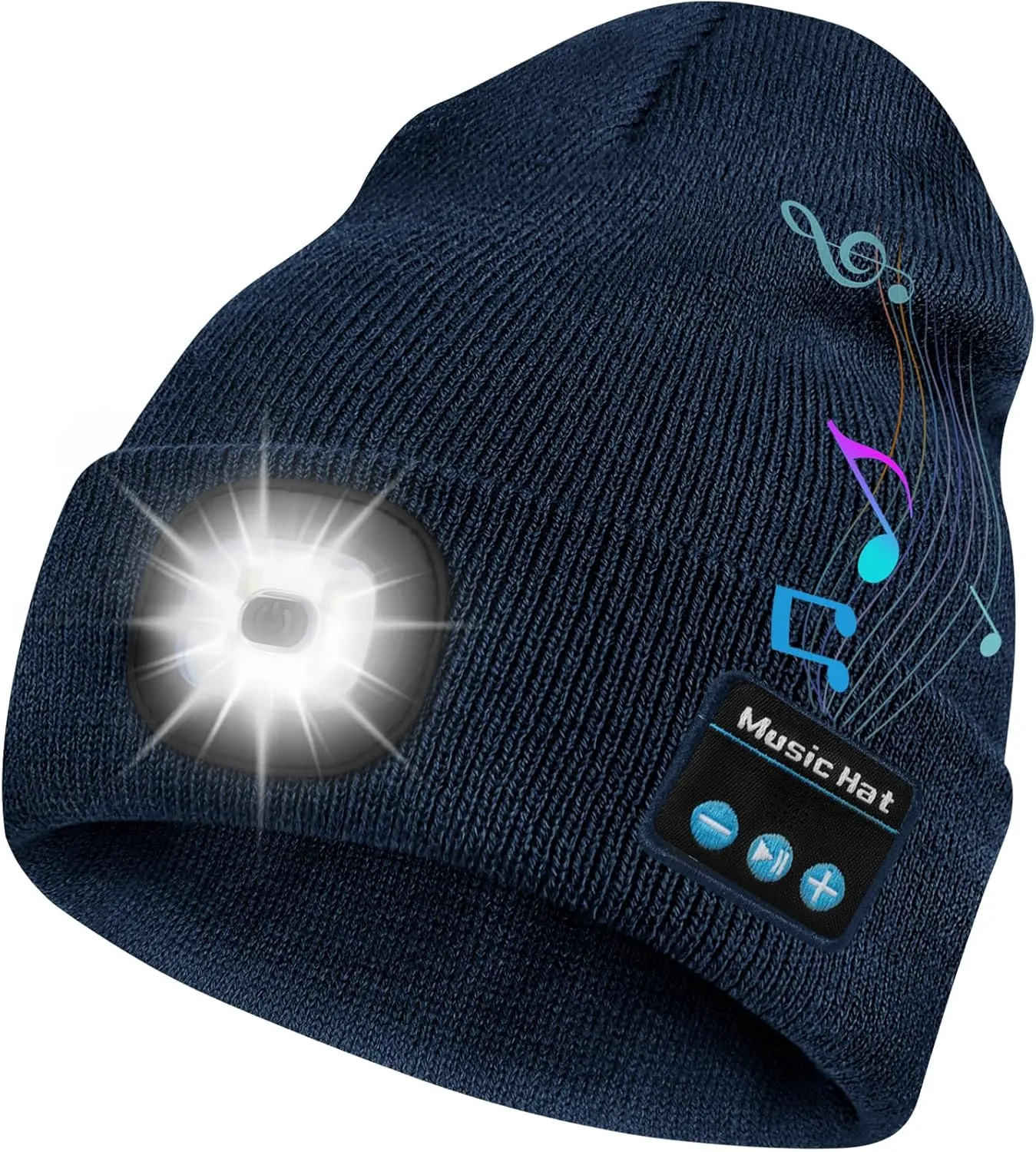 Bosttor Bluetooth Beanie Hat with Light, Headlamp Cap with Headphones and Built-in Speaker Mic, Gifts for Men Women Teen
