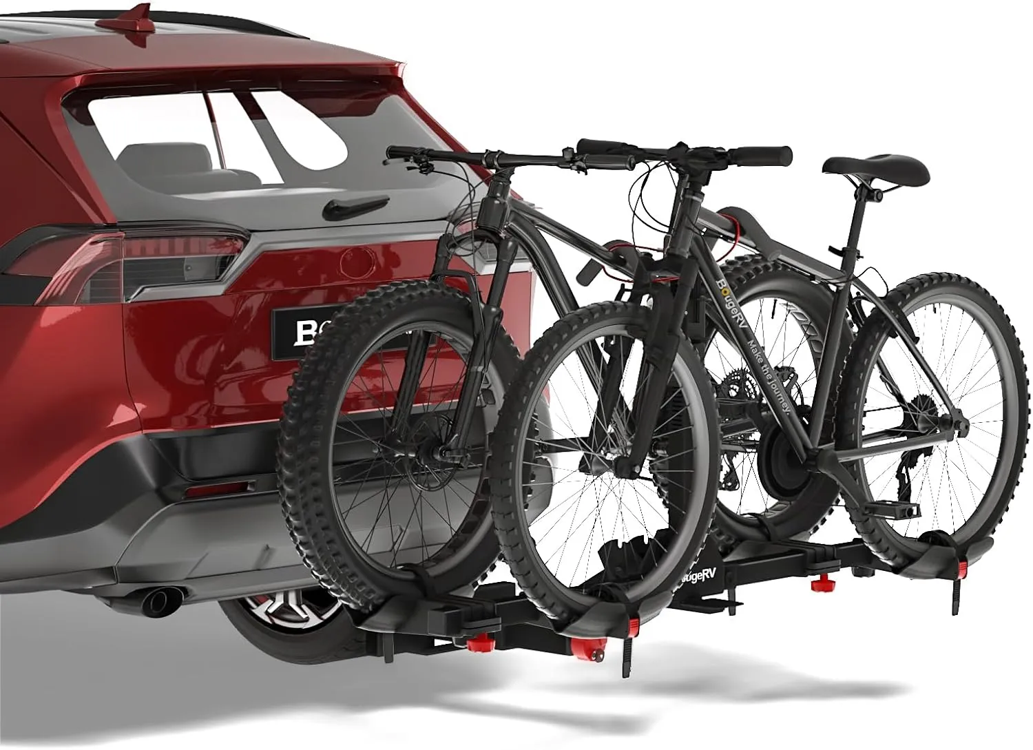 BougeRV Lockable Hitch Mount Bike Rack Platform 2-Bike Carrier for SUV & Truck, Lightweight E-Bike Compatible, Foldable & Tilting to Open Trunk, Easy Assembly Bike Rack Fit for 2'' Hitch Receiver