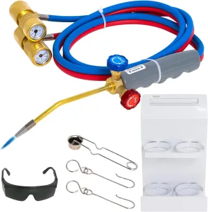 Brazing Torch Kit Compatible with MAPP Cutting Torch Propane, Brass Pressure Meter with Portable Cylinder Metal Stand for Heating, Glass Blowing,Soldering, Jewelry Hvac Welding Torch kit