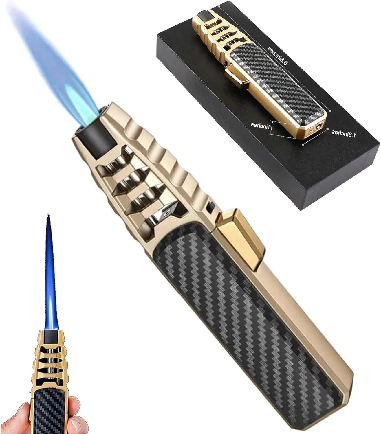 Bright Fire Lighter - Brightfire Rechargeable Torch Lighter, Brightfire Lighter for Baking, Windproof Straight Torch Blue Flame Lighters (Gold)