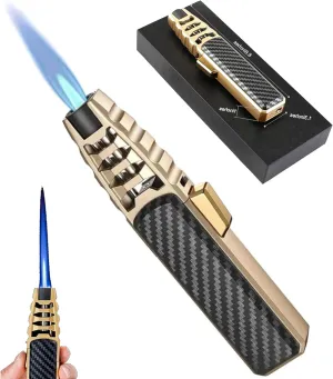 Bright Fire Lighter - Brightfire Rechargeable Torch Lighter, Brightfire Lighter for Baking, Windproof Straight Torch Blue Flame Lighters (Gold)