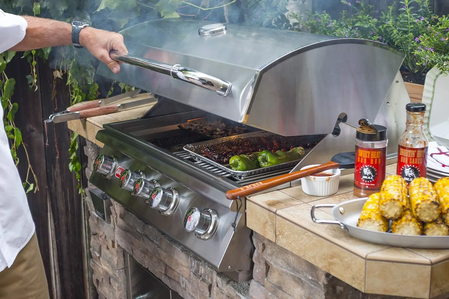 Bull Outdoor Products BBQ 47628 Angus 75,000 BTU Grill Head, LP, 304 Stainless Steel, 4 Burners, 810 sq. Inches, Twin Lights, Rotisserie Kit