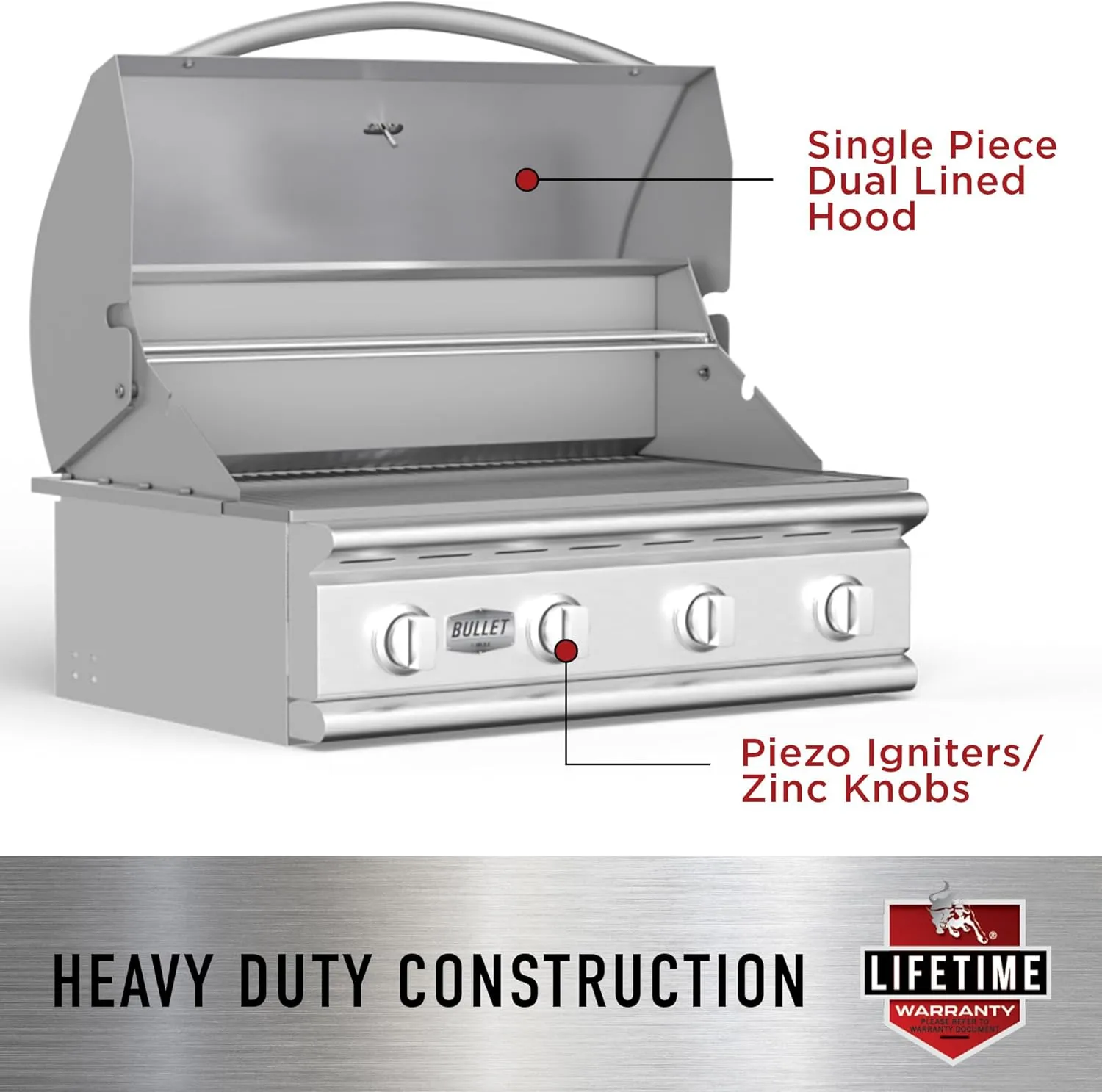 Bull Outdoor Products BBQ 47628 Angus 75,000 BTU Grill Head, LP, 304 Stainless Steel, 4 Burners, 810 sq. Inches, Twin Lights, Rotisserie Kit