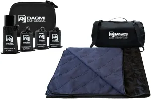 Bundle - 2 Items: Black/Grey Outdoor Waterproof Blanket - Large Fleece Stadium & Camping Blanket for Cold Weather & Black Emergency Thermal Survival Blanket 4 Pack