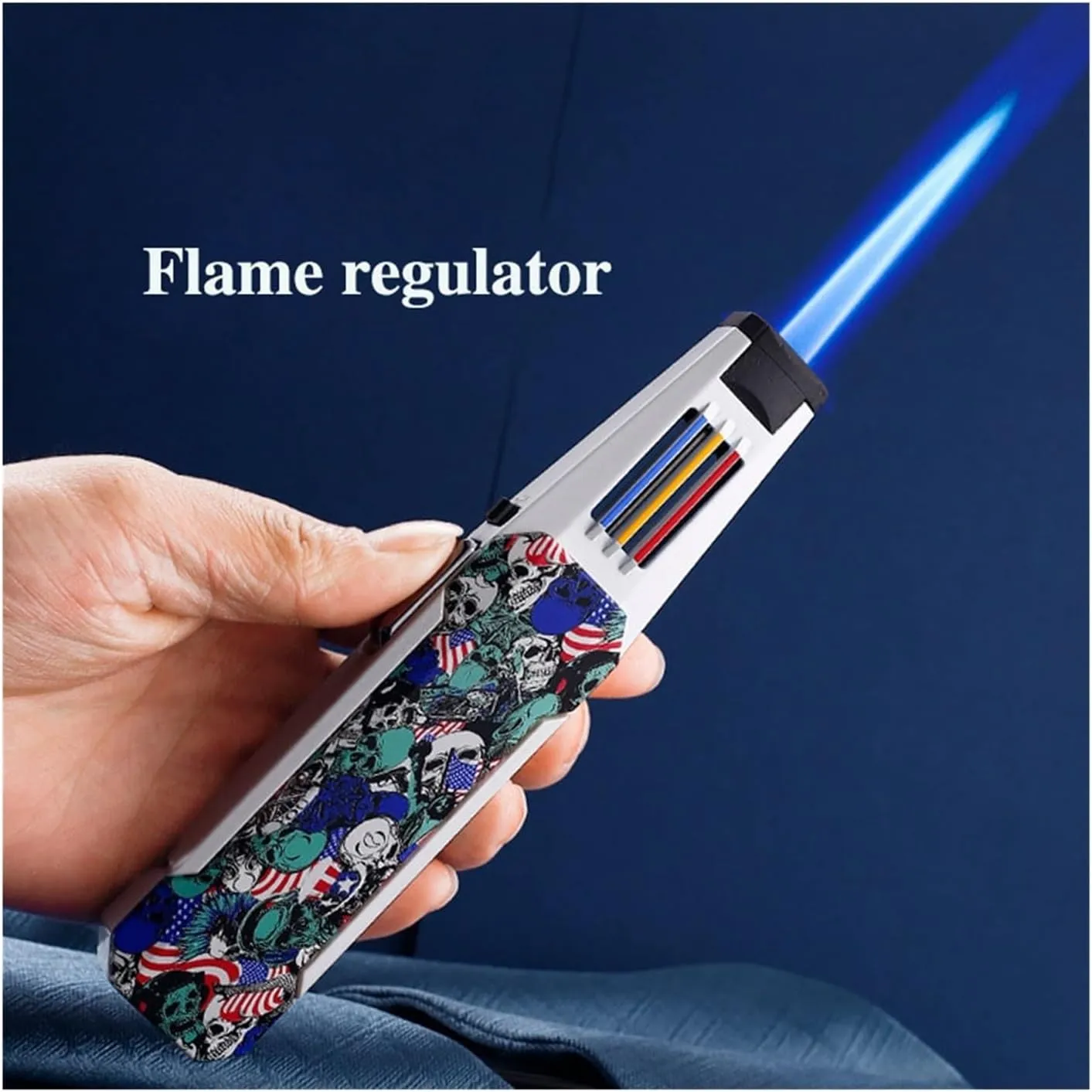 Butane Lighter, Refillable Butane Gas, Windproof Adjustable Flame Solar Beam Lighter with Safety Lock for Camping, Traveling, Candles(Black)