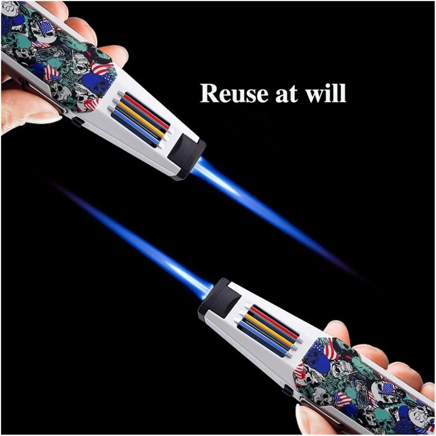 Butane Lighter, Refillable Butane Gas, Windproof Adjustable Flame Solar Beam Lighter with Safety Lock for Camping, Traveling, Candles(Black)