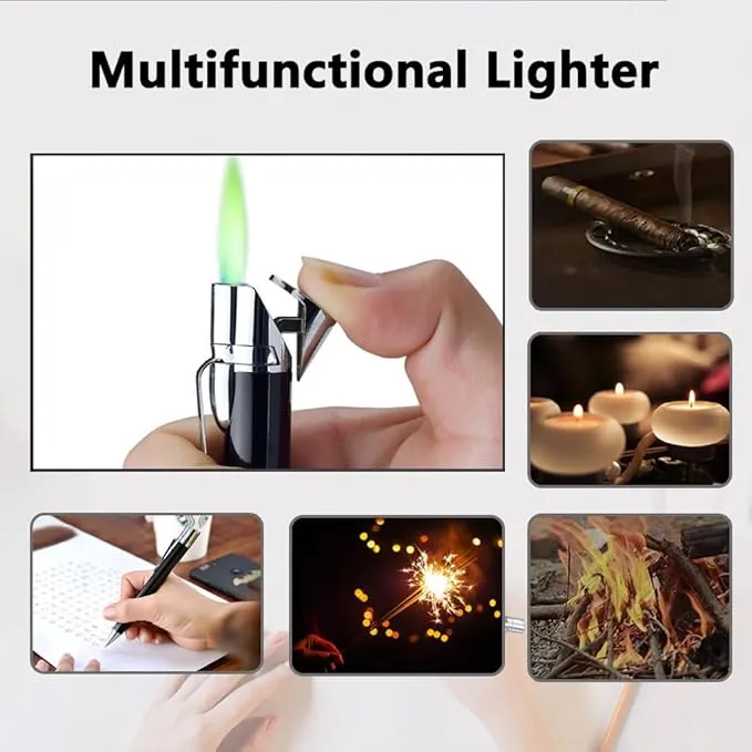 Butane Torch Lighter - Ballpoint Pen Lighter, Windproof Solar Beam Torch, Refillable Adjustable Green Flame Cool Lighter for Candle Camping BBQ Kitchen, Mens Gifts (Without Gas) (Brown)