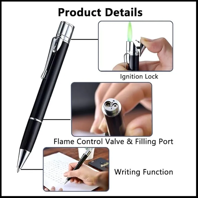 Butane Torch Lighter - Ballpoint Pen Lighter, Windproof Solar Beam Torch, Refillable Adjustable Green Flame Cool Lighter for Candle Camping BBQ Kitchen, Mens Gifts (Without Gas) (Brown)