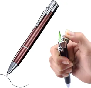 Butane Torch Lighter - Ballpoint Pen Lighter, Windproof Solar Beam Torch, Refillable Adjustable Green Flame Cool Lighter for Candle Camping BBQ Kitchen, Mens Gifts (Without Gas) (Brown)