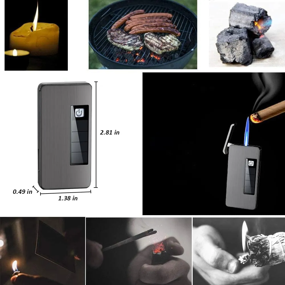 Butane Torch Lighter Refillable Jet Flame Lighter with Gas Window Windproof Solar Charging Lighter Great Gift Idea for Men & Women (Black)