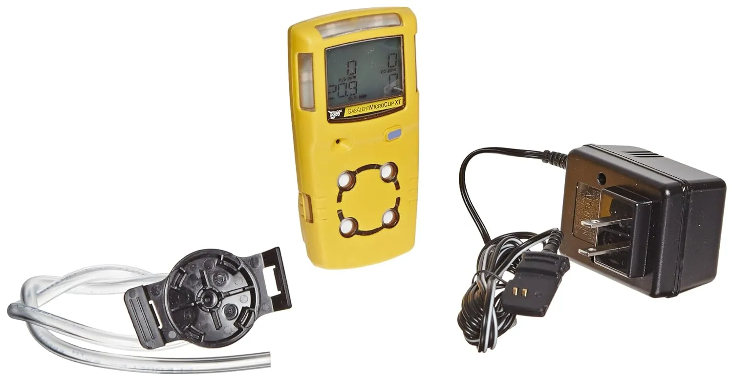 BW Technologies MC2-XWHM-Y-NA GasAlertMicroClip XT 4-Gas Detector with Rechargeable Lithium Polymer Battery, Combustible, O2, H2S and CO, Yellow