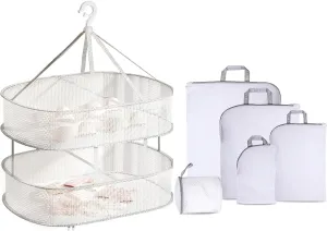 Caliee 5Pcs Portable Mesh Laundry Bags with Hanging Mesh Foldable Laundry Rack for Washing Machine Handheld Delicates Laundry Bag for Underwear, Shirts, Socks