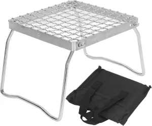 Camp Grill Grate, Stainless Steel Camping Campfire Grill over Fire Split Stoves with Foldable Legs, Folding Campfire Stand for Hiking Picnic