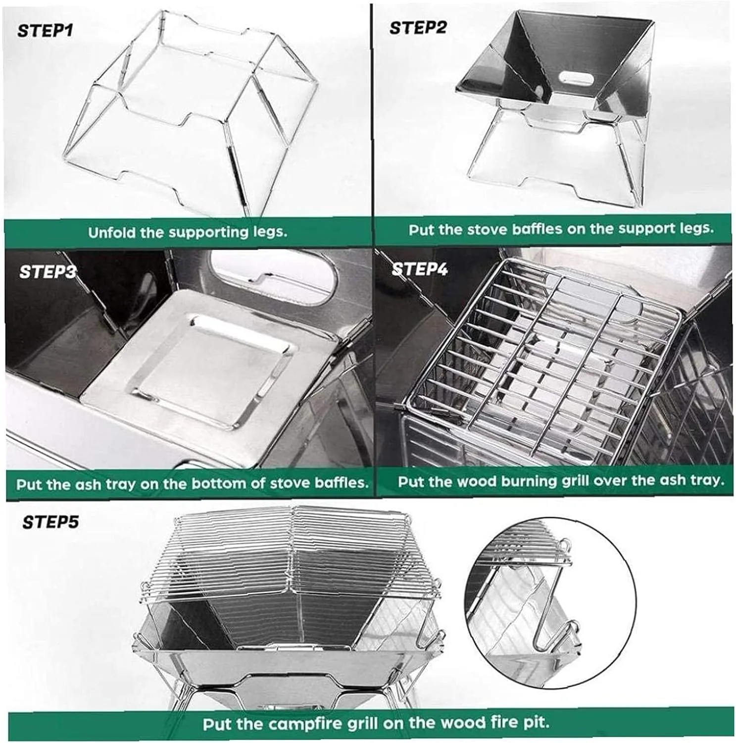 Campfire Grill Folded Charcoal BBQ Grill Stainless Steel Camping Fire Pit Heavy Duty Portable Camping Grill Grill with Carrying Bag for Outdoor Picnic Patio Backyard Camp