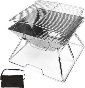 Campfire Grill Folded Charcoal BBQ Grill Stainless Steel Camping Fire Pit Heavy Duty Portable Camping Grill Grill with Carrying Bag for Outdoor Picnic Patio Backyard Camp
