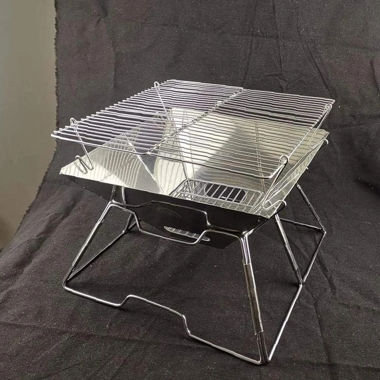Campfire Grill Folded Charcoal BBQ Grill Stainless Steel Camping Fire Pit Heavy Duty Portable Camping Grill Grill with Carrying Bag for Outdoor Picnic Patio Backyard Camp