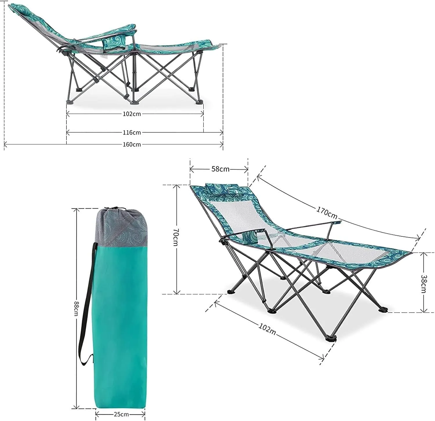 Camping Chair Folding Chair Portable Chair Portable Camping Chair with Footrest Mesh Backrest Folding Reclining Lunch Break Bed Sitting Lying Dual-Purpose Beach Seat Camping Chairs for Adults