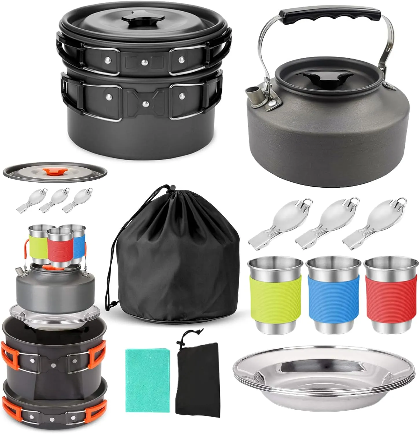 Camping Cookware Set Cooking Equipment for Camping Hiking and Picnics for 2-3 People All in One Compact Camp Cooking Set