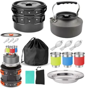 Camping Cookware Set Cooking Equipment for Camping Hiking and Picnics for 2-3 People All in One Compact Camp Cooking Set